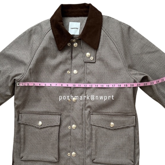 Sandro Bastille Plaid Quilted Barn Coat Field Zip Up Jacket 34 XS 0 Brown - Picture 13 of 16